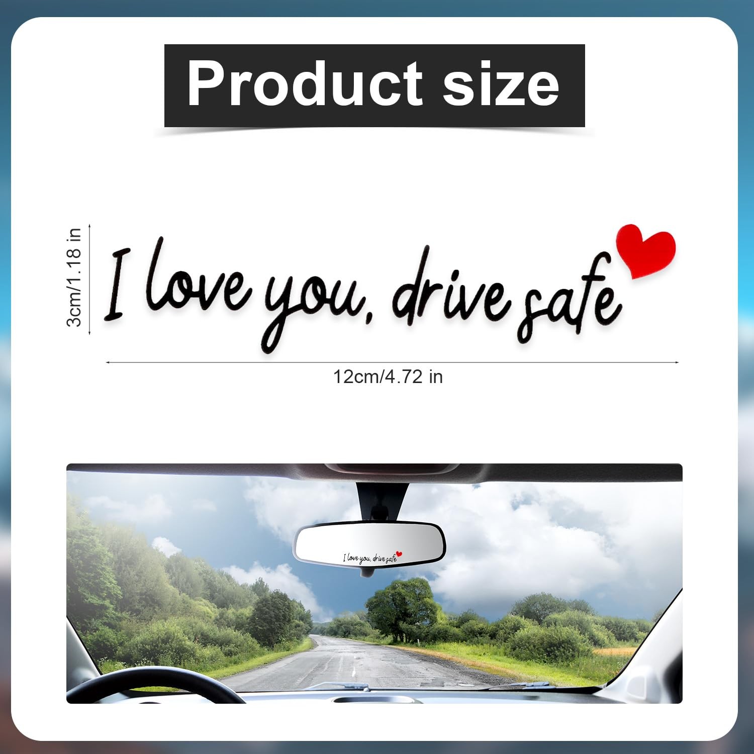 Share 3pcs I Love You Drive Safe Mirror Stickers, Cute Car Rear Black