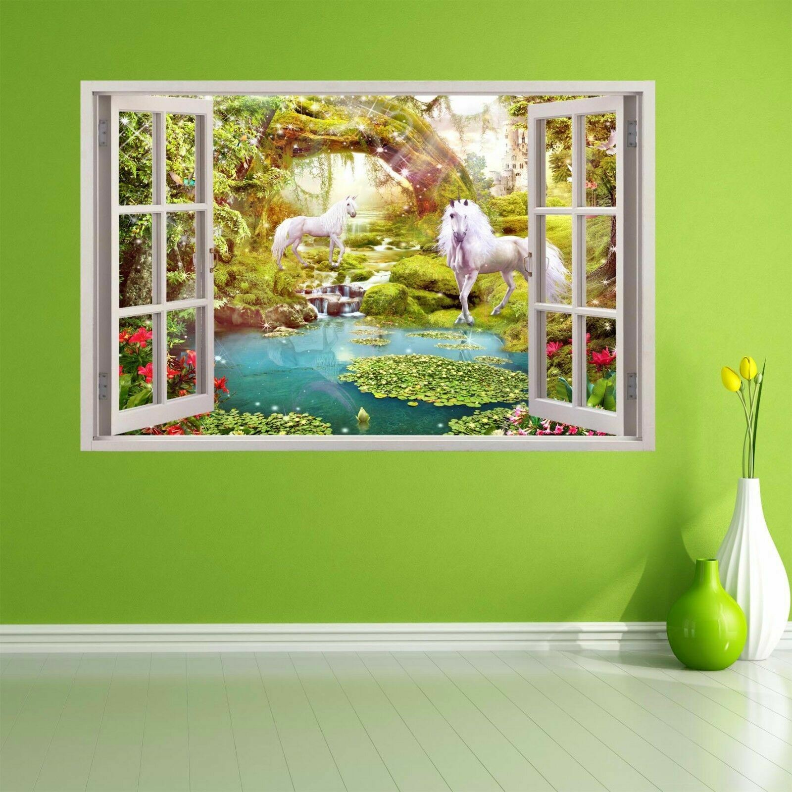 Unicorns Stickers Mural Decal Wall Art Fairy Tale Fairyland Magical Forest AZ30