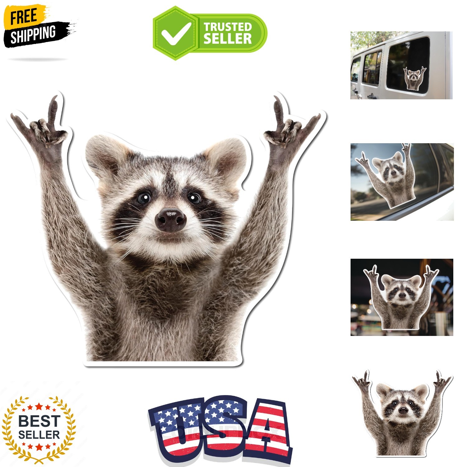 Rocking Raccoon Sticker, Funny Raccoon Cute Car Decal 5.5-Inches Decal Car La…
