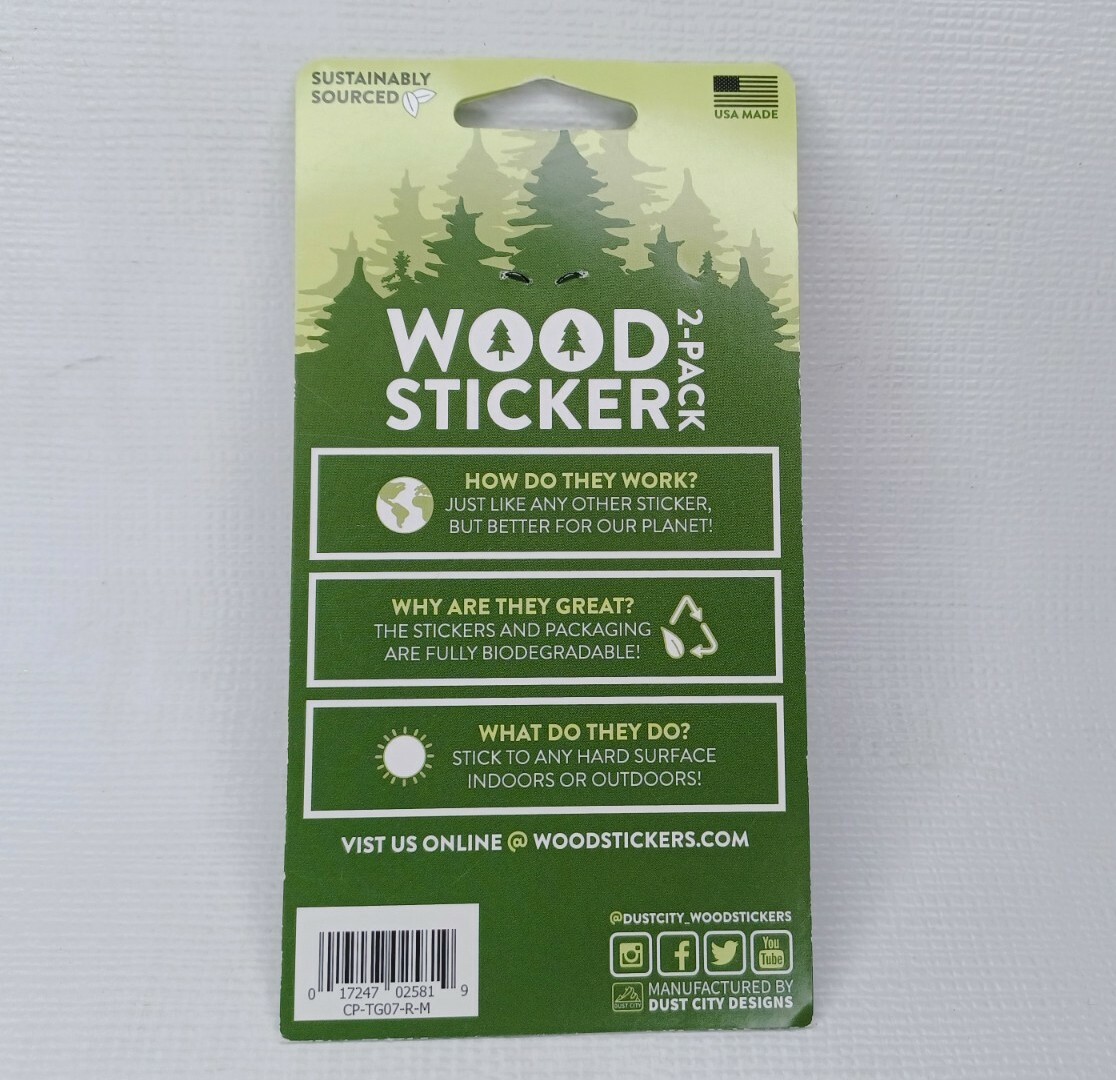 Wood Sticker 2 Pack Decal Bottle Laptop Car USA Made Hiking Outdoors Eco