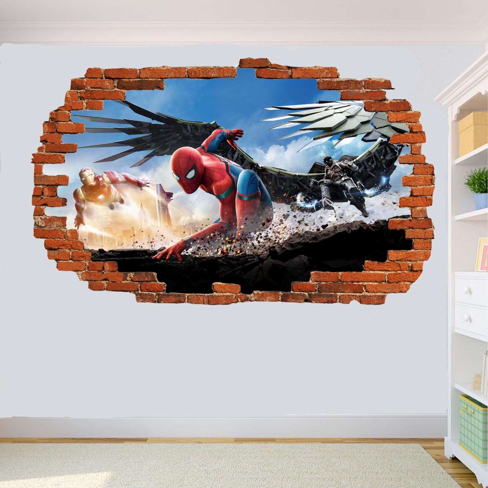 Ironman Spiderman Wall Stickers 3d Art Poster Mural Decal Kids Boys Bedroom ST3