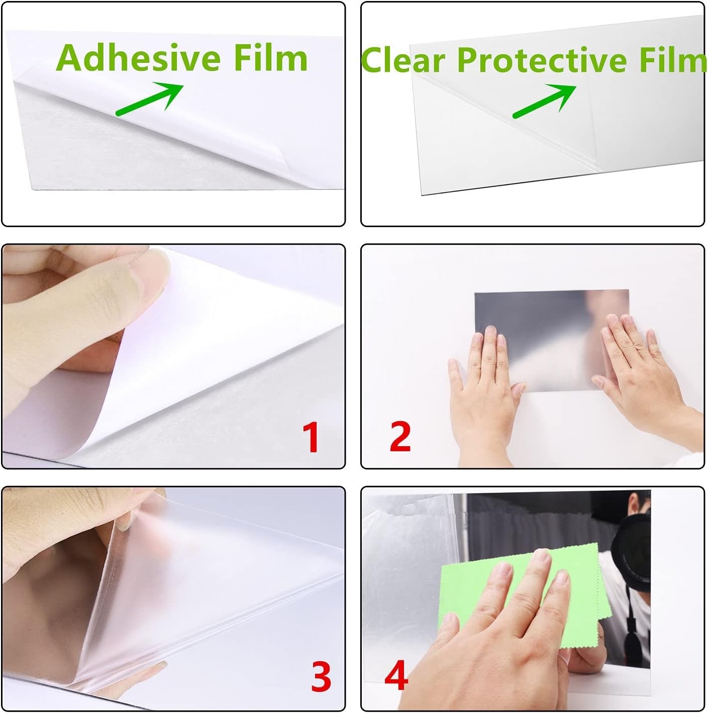 4 Pieces Flexible Cut to Size Mirror Sheet 6" x 9", Self Adhesive Non Glass M…
