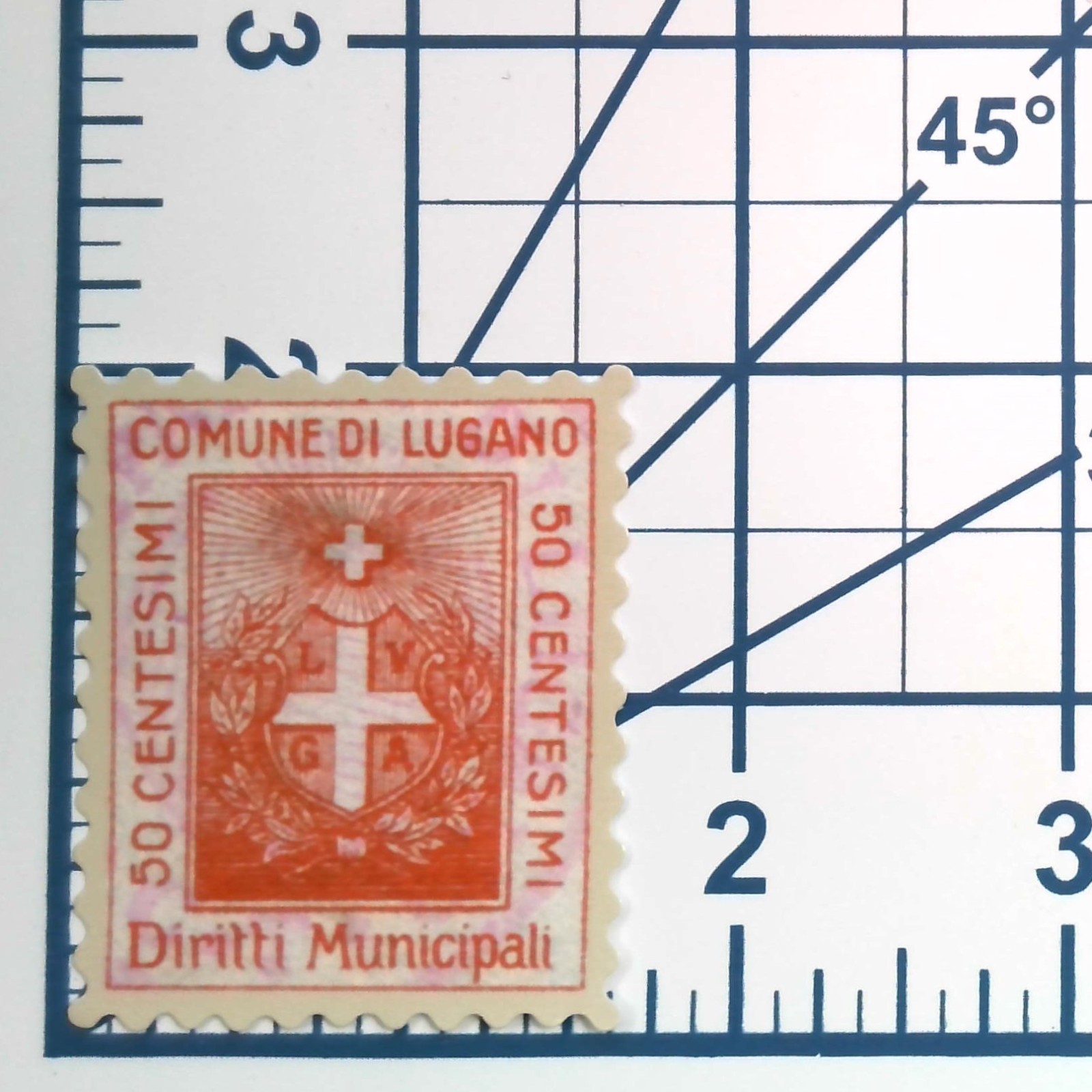 Vintage Lugano Switzerland Postage Stamp Sticker 50 Centesimi Vinyl Decal Cross