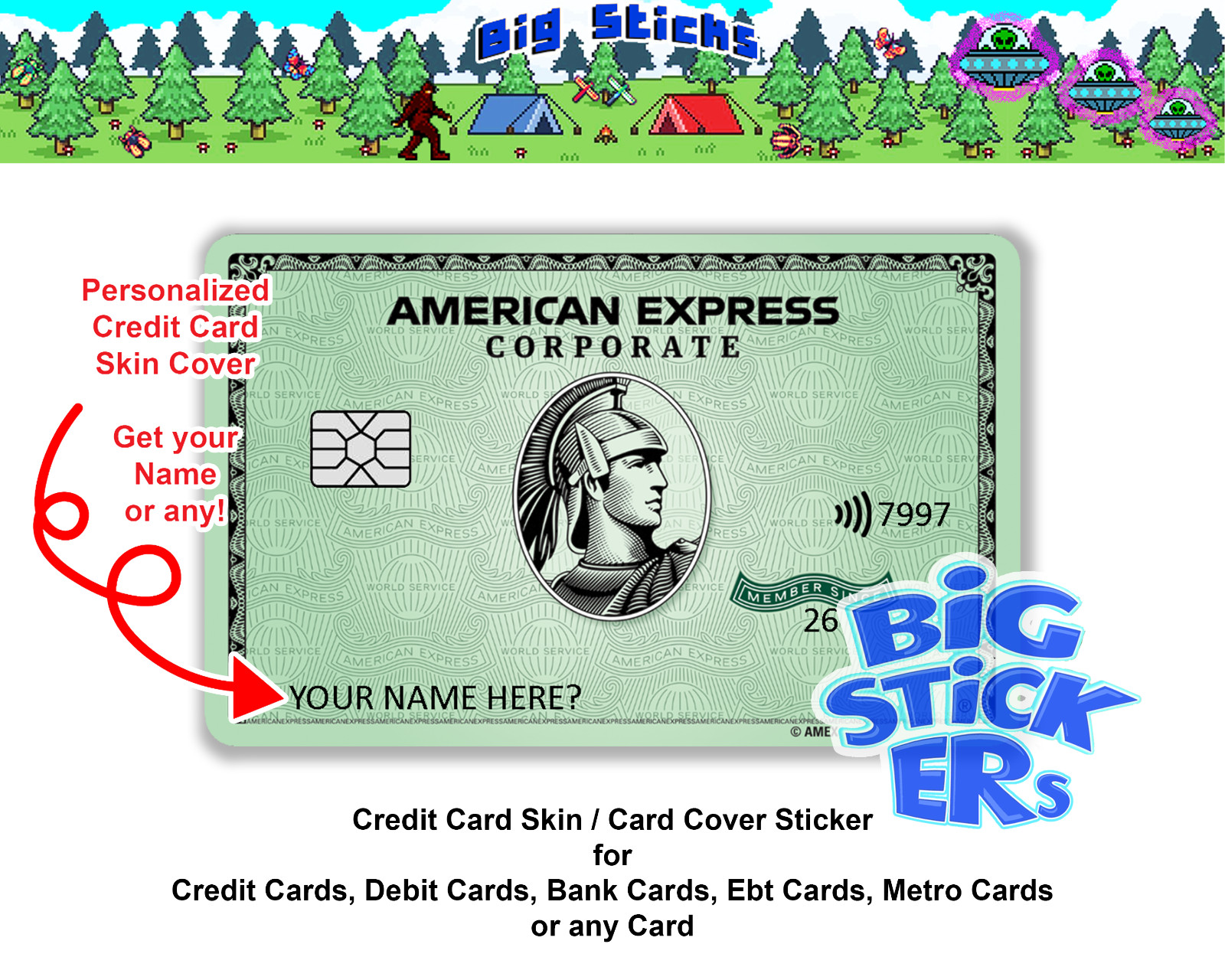 Ameriican Expresss Green AMEXX Credit Card SMART Sticker Skin Wrap
