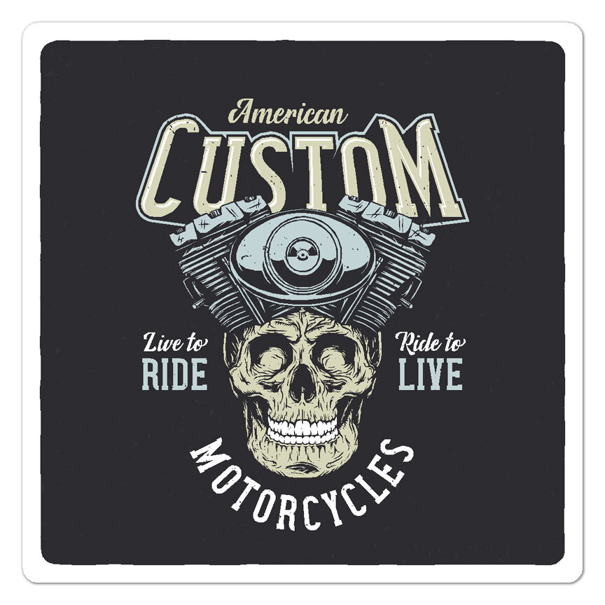 Custom Motorcycles Skull, Vinyl Decal Sticker, Indoor Outdoor, 3 Sizes, #9535