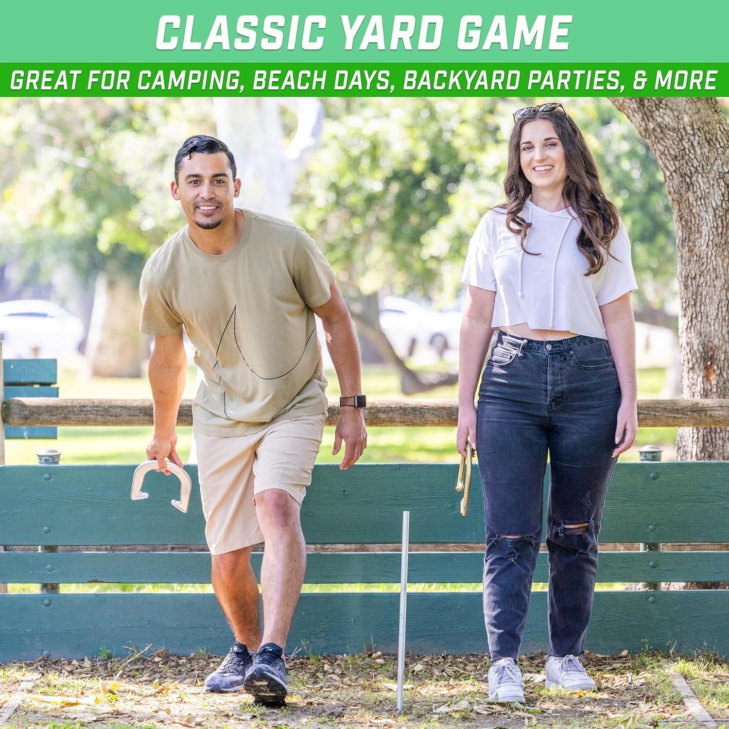 Steel Horseshoes Outdoor Game Set – Gold & Silver or Red & Blue – Official Si…