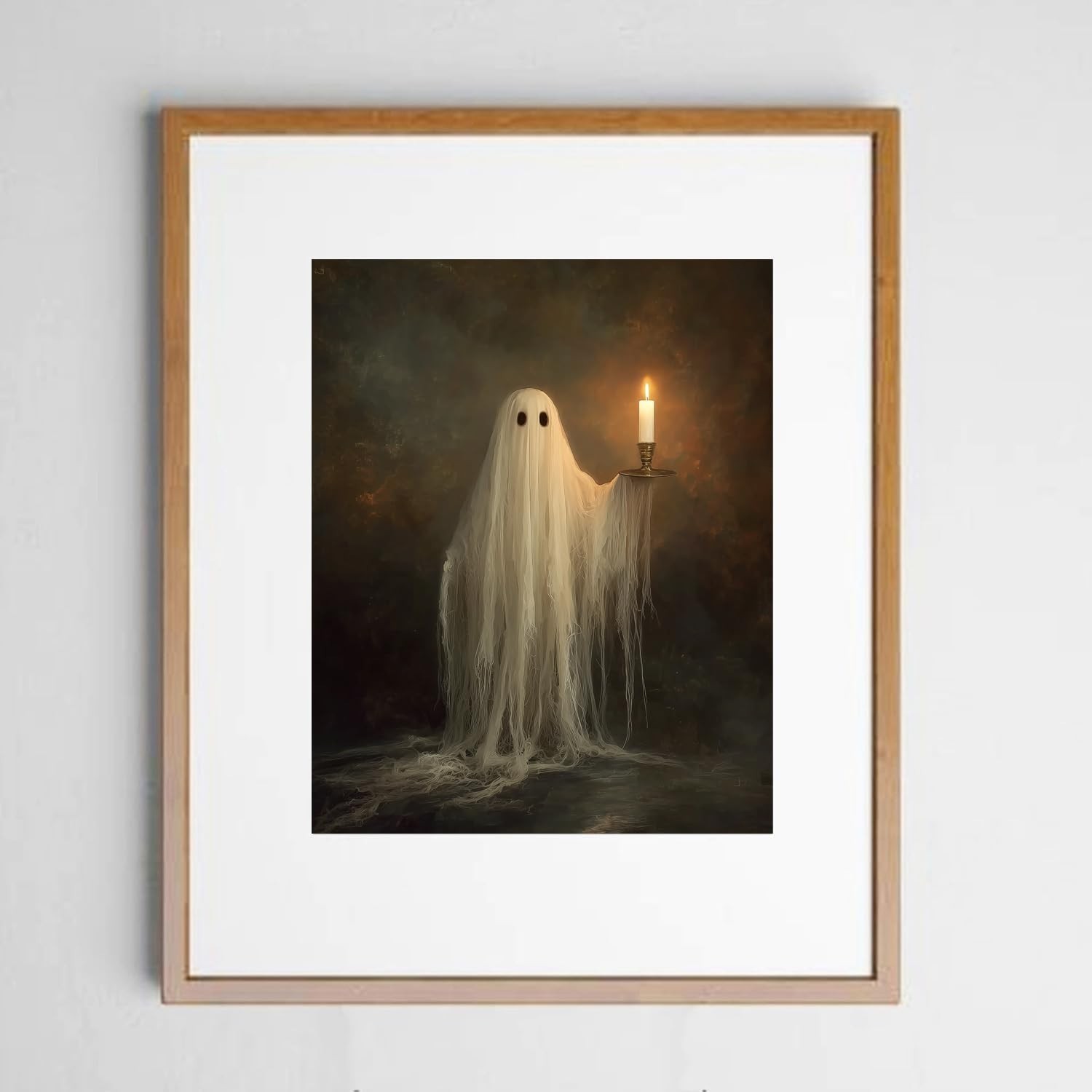Cute Ghost Holding Candle Wall Art Print Dark Academia Room Decor Spooky Hall…