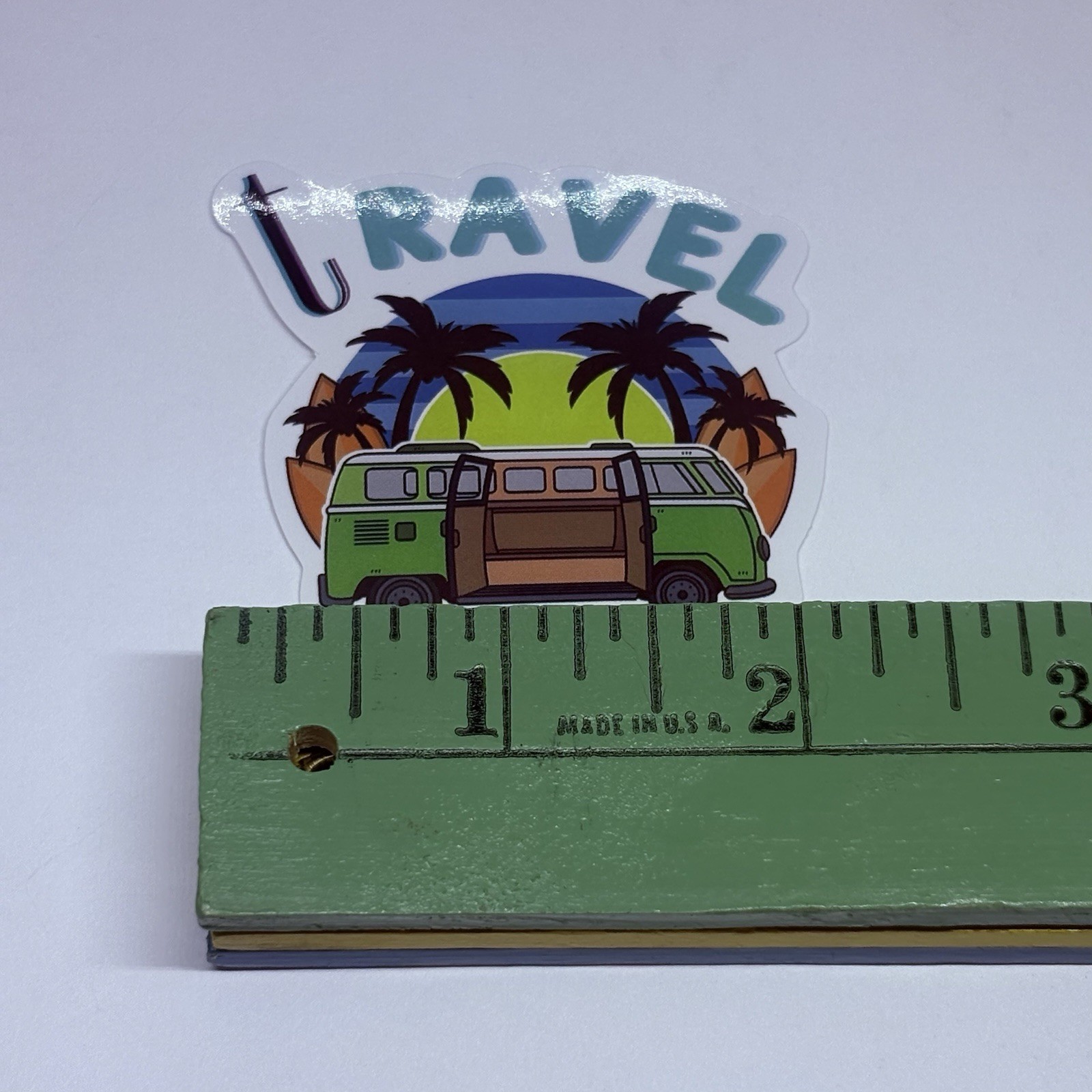 “Travel” Sticker Retro Camper Van Art Decal Vinyl Country Palm Trees Sunset Tc9