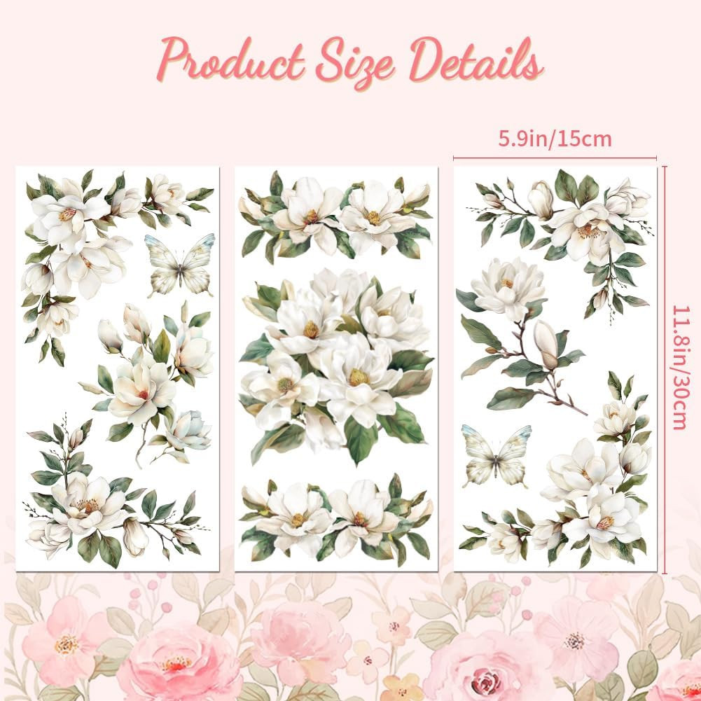 Rub on Transfer Sticker for Furniture Crafts Decor 6"X12" White Magnolia Corner,