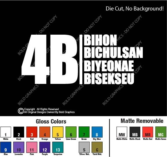 4B Movement Decal Sticker Four Nos Bisekseu Bichulsan Biyeonae Bihon Women Power