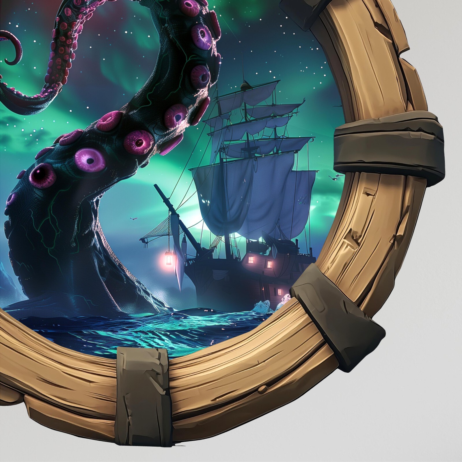 Kraken Attack Octopus Pirate Ship Porthole Window Wall Decal Port Hole Sticker