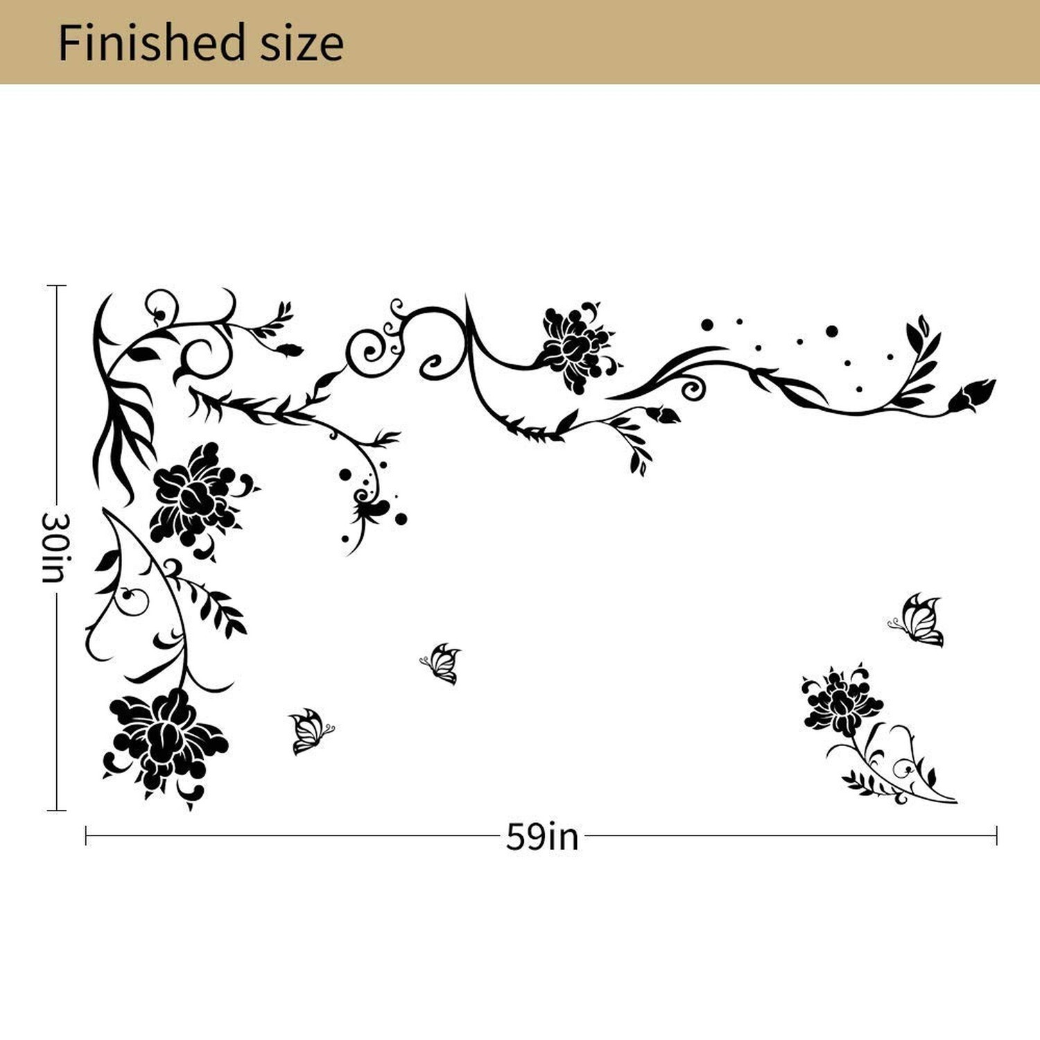 Supzone Flowers Vine Wall Decals Black Flower Wall Stickers Butterfly Floral …