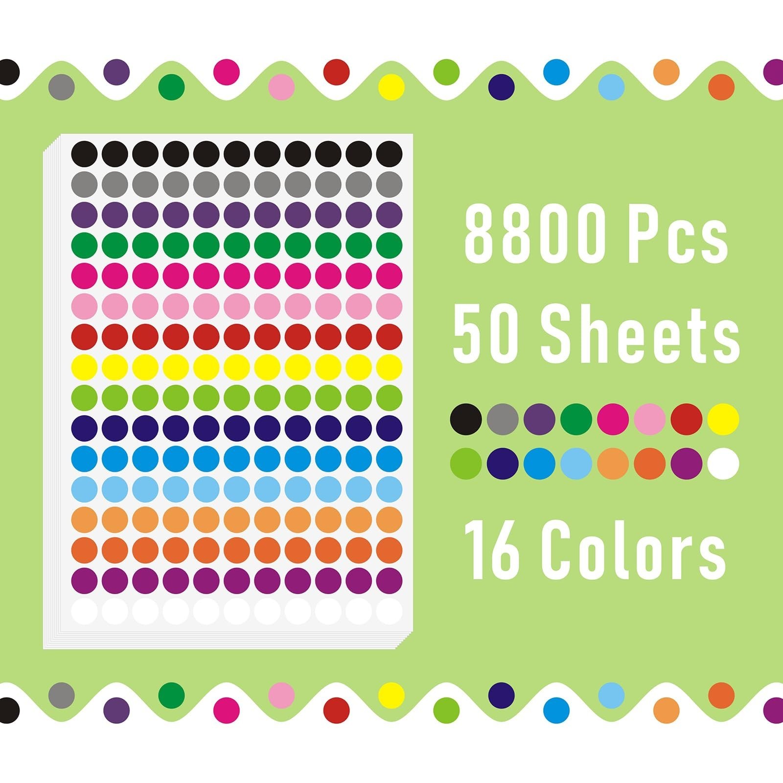 8800PCS Colored Dot Stickers 1/2 Inch Dot Stickers for Toddlers Small Circle …