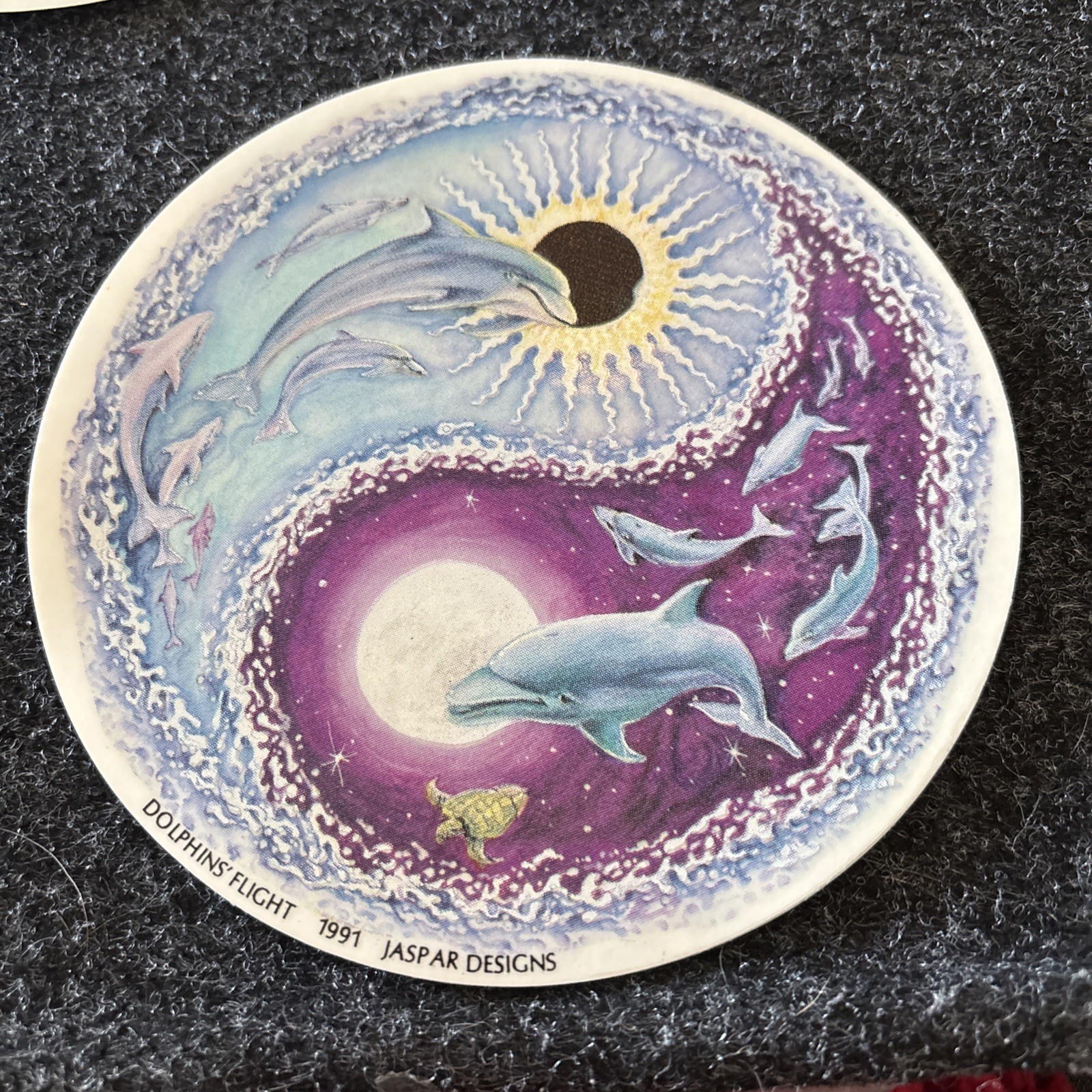 Peace Symbol Moon Sun Dolphins Flight 1991 STICKER NEW UNUSED! Jaspar Designs