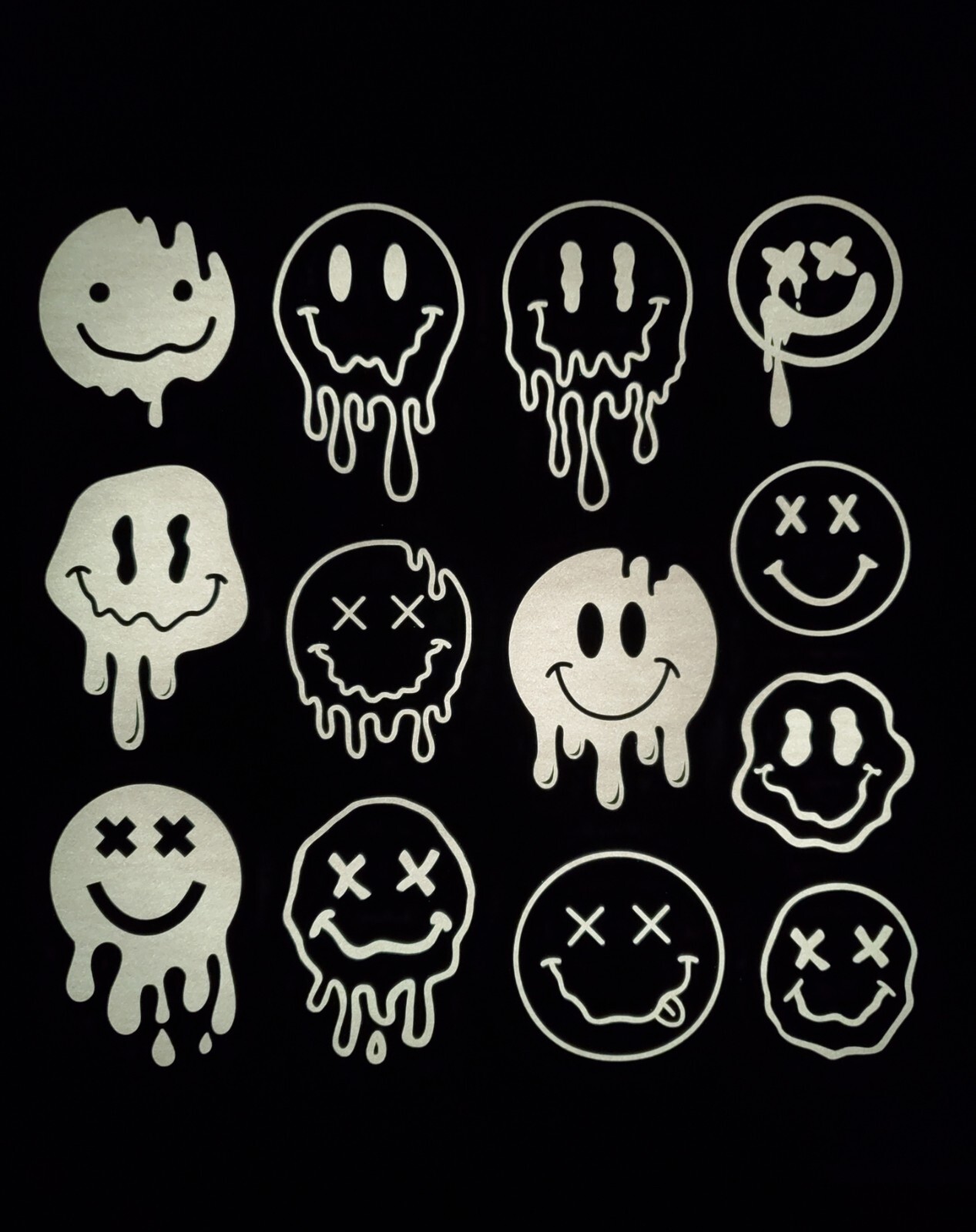Glow In The Dark Vinyl Decal Smiley Face Drip Effect Lit Studio Decor Full Sheet