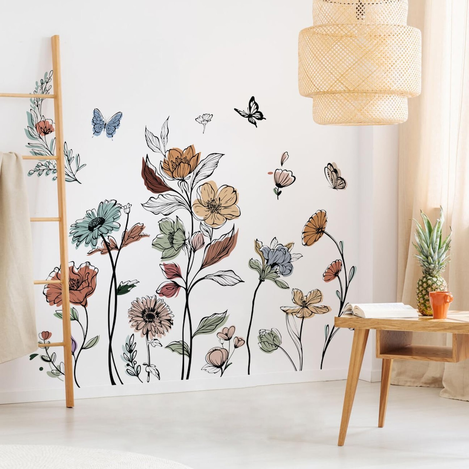 Runtoo Boho Flower Wall Decals Simple Wildflower Floral Wall Stickers for Gir…