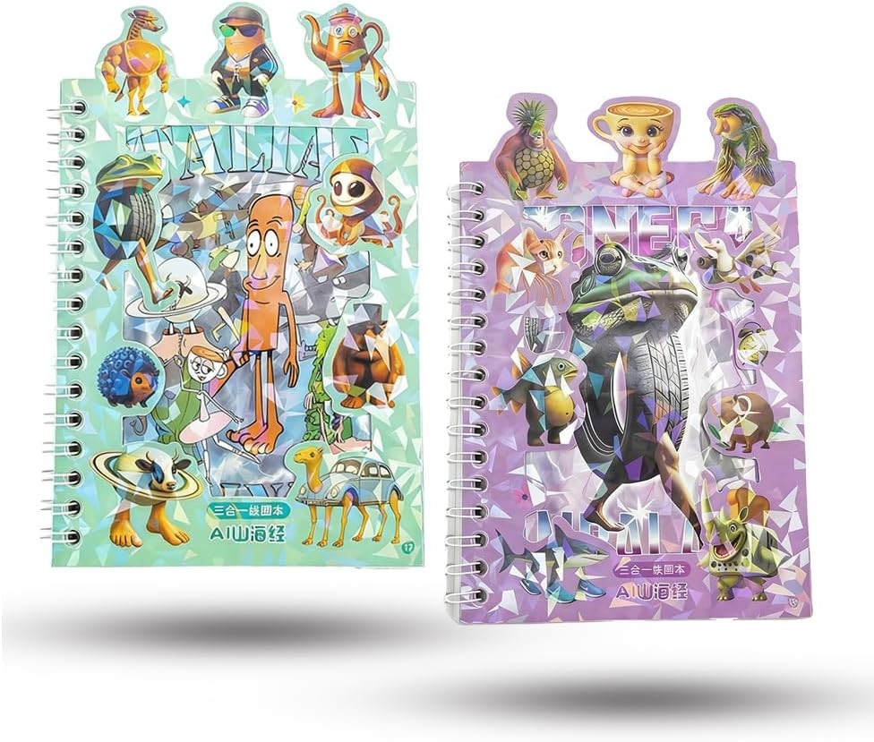 2 Pack – Spiralbound Italian Brainrot Cartoon Sticker/Notebooks, 6.7X4.3"