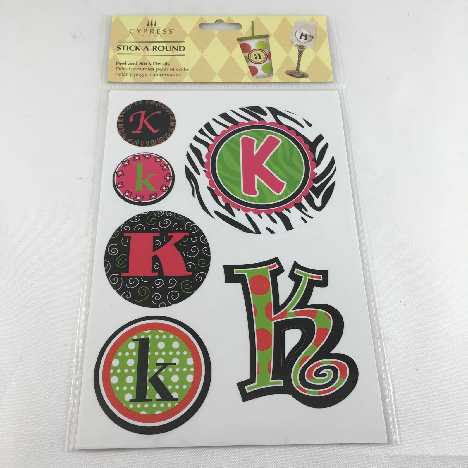 Stick-A-Round Peel And Stick Monogram "K" Assorted Decals Cypress Home