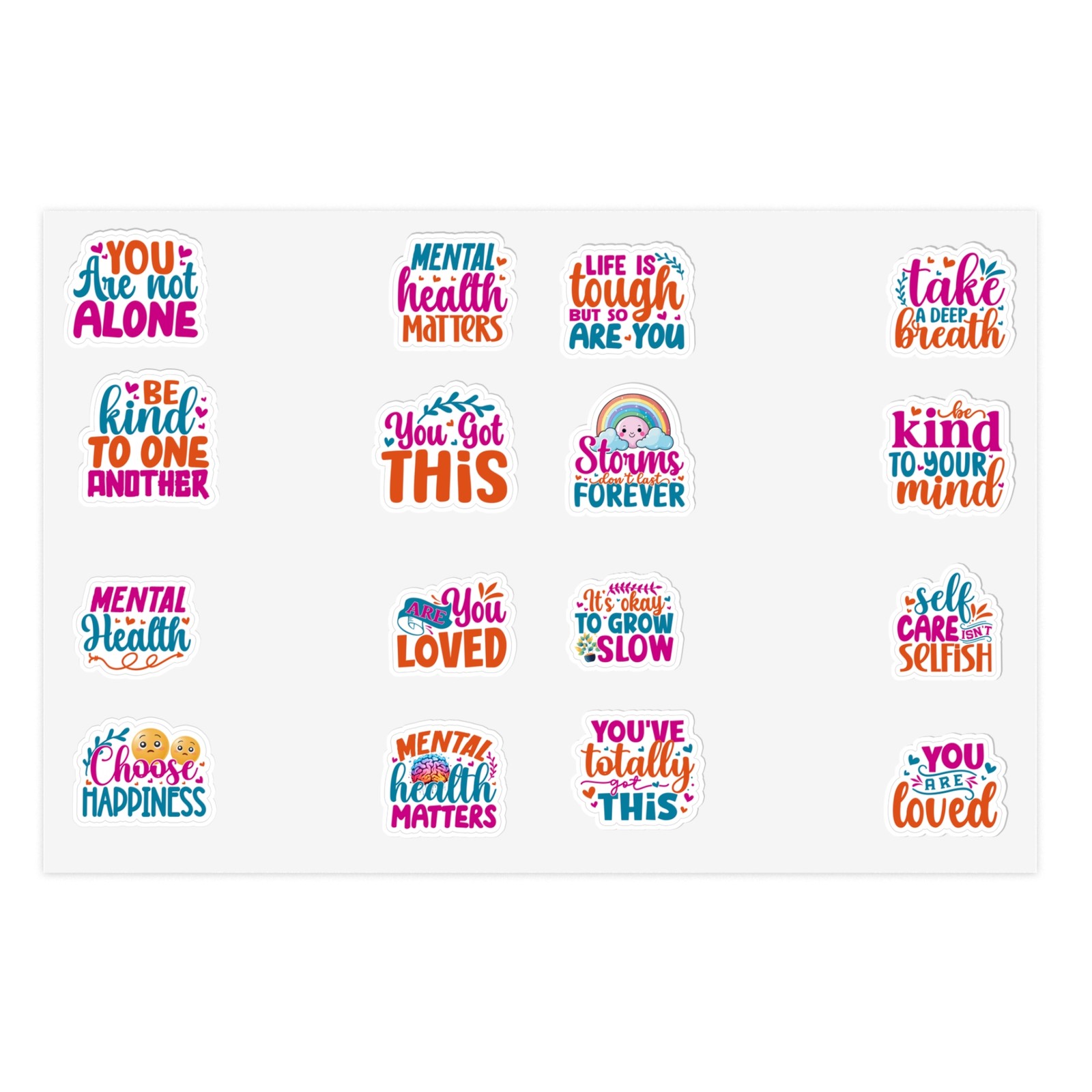 Inspirational Sticker Sheets for Mental Health, Self-Care, Kindness