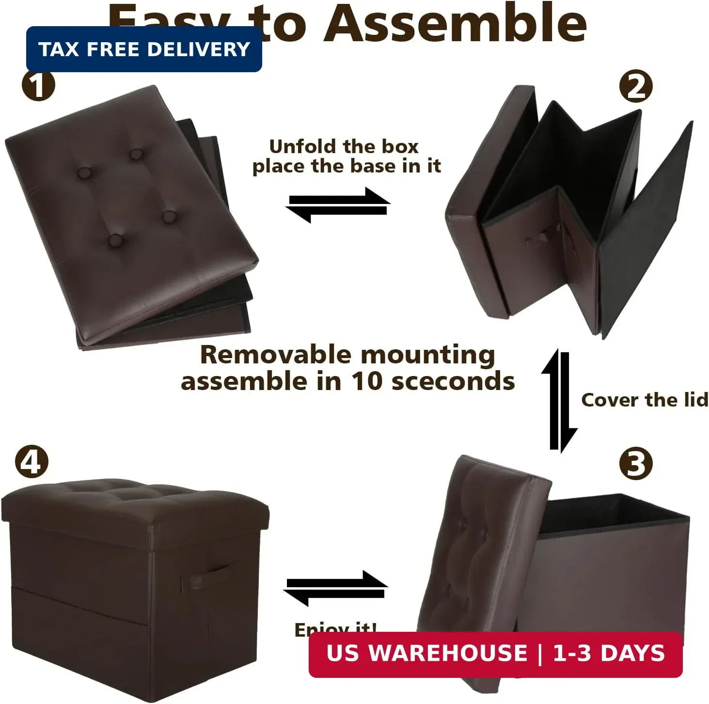 Storage Ottoman Foot Rest Stool, Foldable Leather Footstool Storage