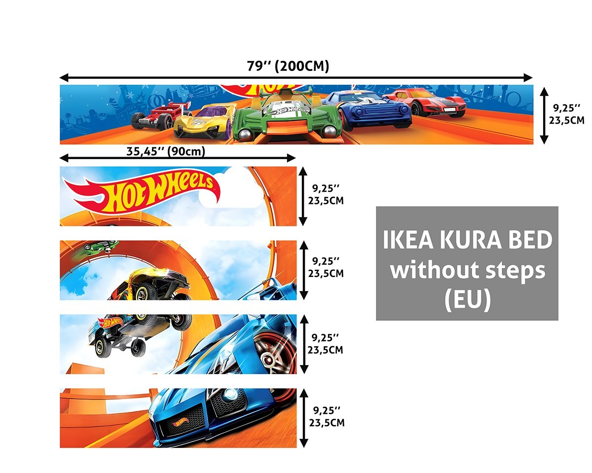 Racing Cars IKEA KURA Bed Decals – Kids Vinyl Stickers for Bunk Bed – Boys Room