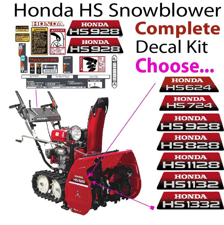 Honda Snow blower HS 624 724 828 928 1132 1332 Decal Sticker Kit WA WAS TA TAS