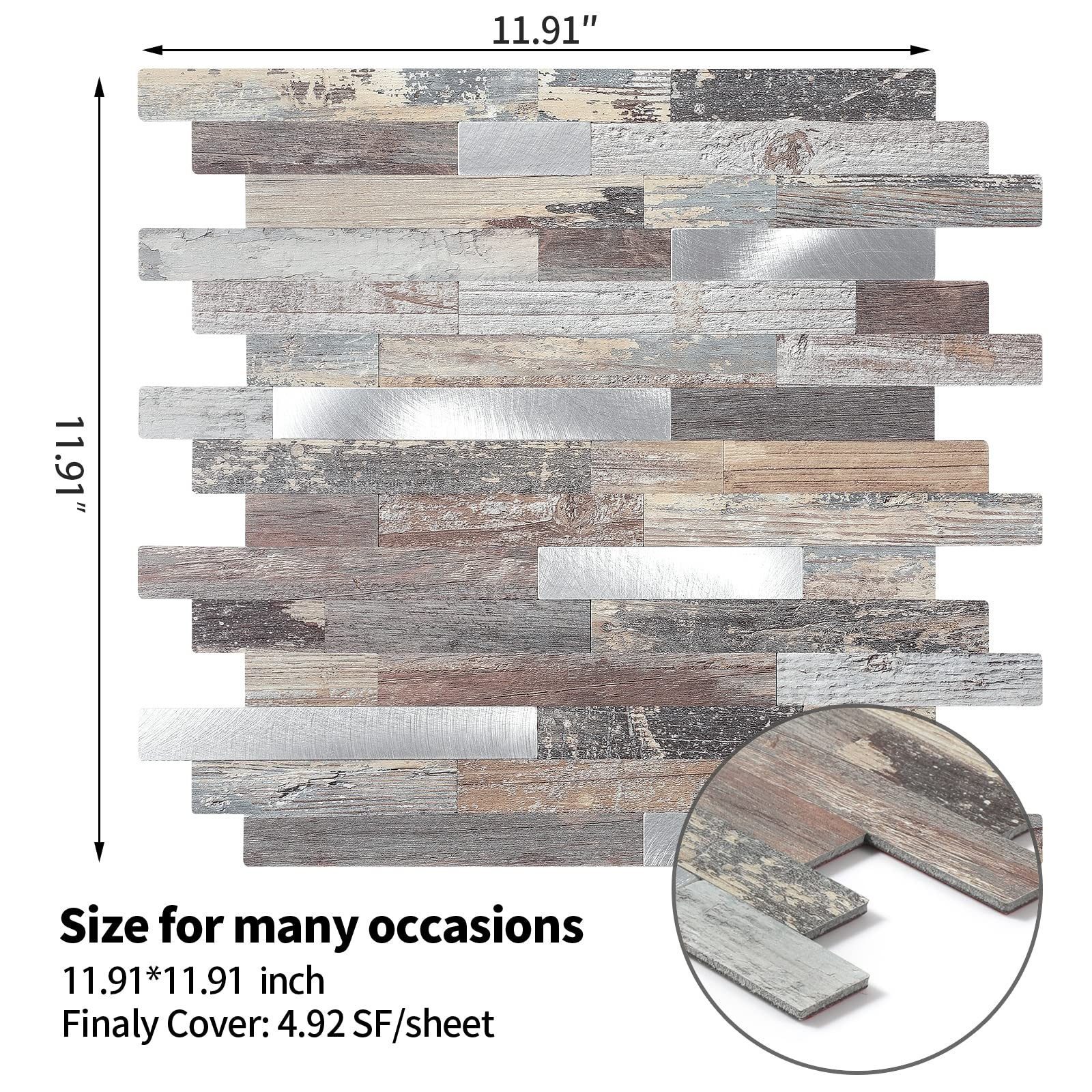 Yipscazo 2026 Upgrade Peel and Stick Wood Metal Tile Backsplash, Stick on Tiles