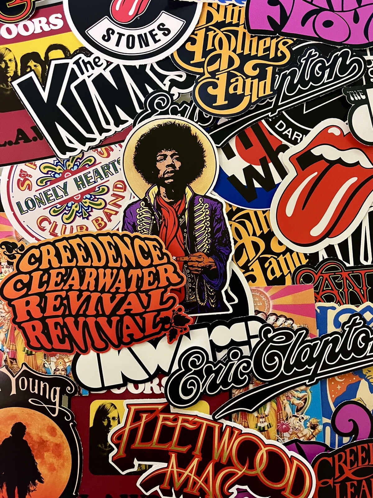Classic Rock Sticker Pack – Jimi Hendrix, Rolling Stones, The Beatles, The Doors