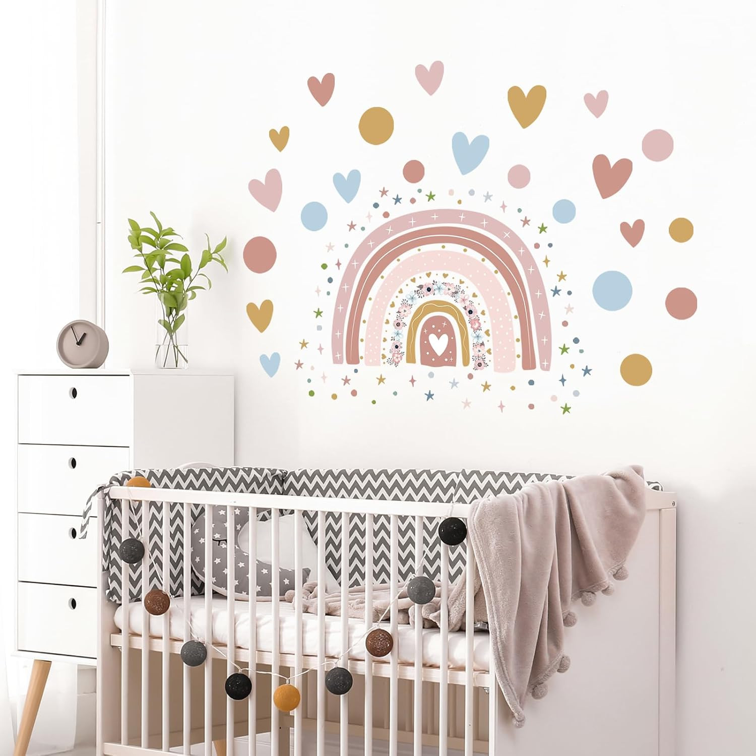 Rainbow Flower Wall Stickers – Colorful Dots, Hearts, Stars, Nursery Size