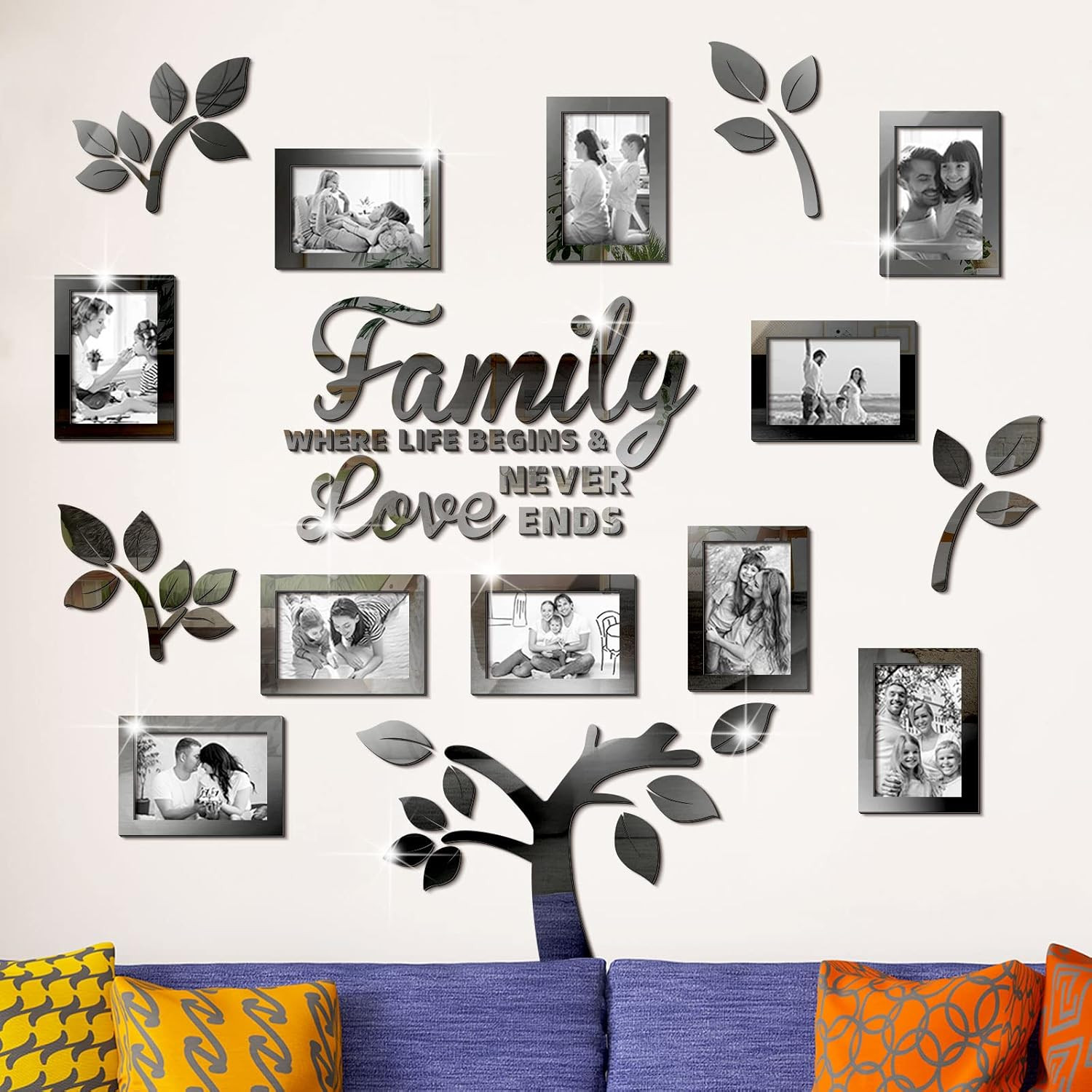 Family Tree Wall Decal Acrylic 3D DIY Mirror Sticker Photo Frames Removable Wall