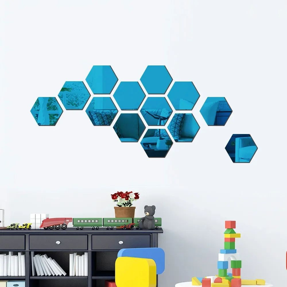 12pcs Hexagon Acrylic 3D Mirror Wall Sticker Home Decor Self-adhesive Mirror
