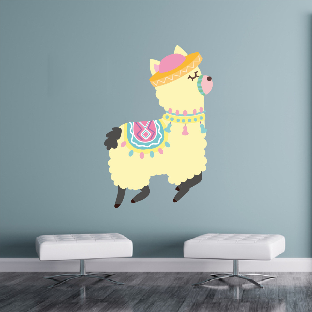 Kids Bedroom Living Room Multicolored Alpaca Decoration Vinyl Wall Decal Sticker