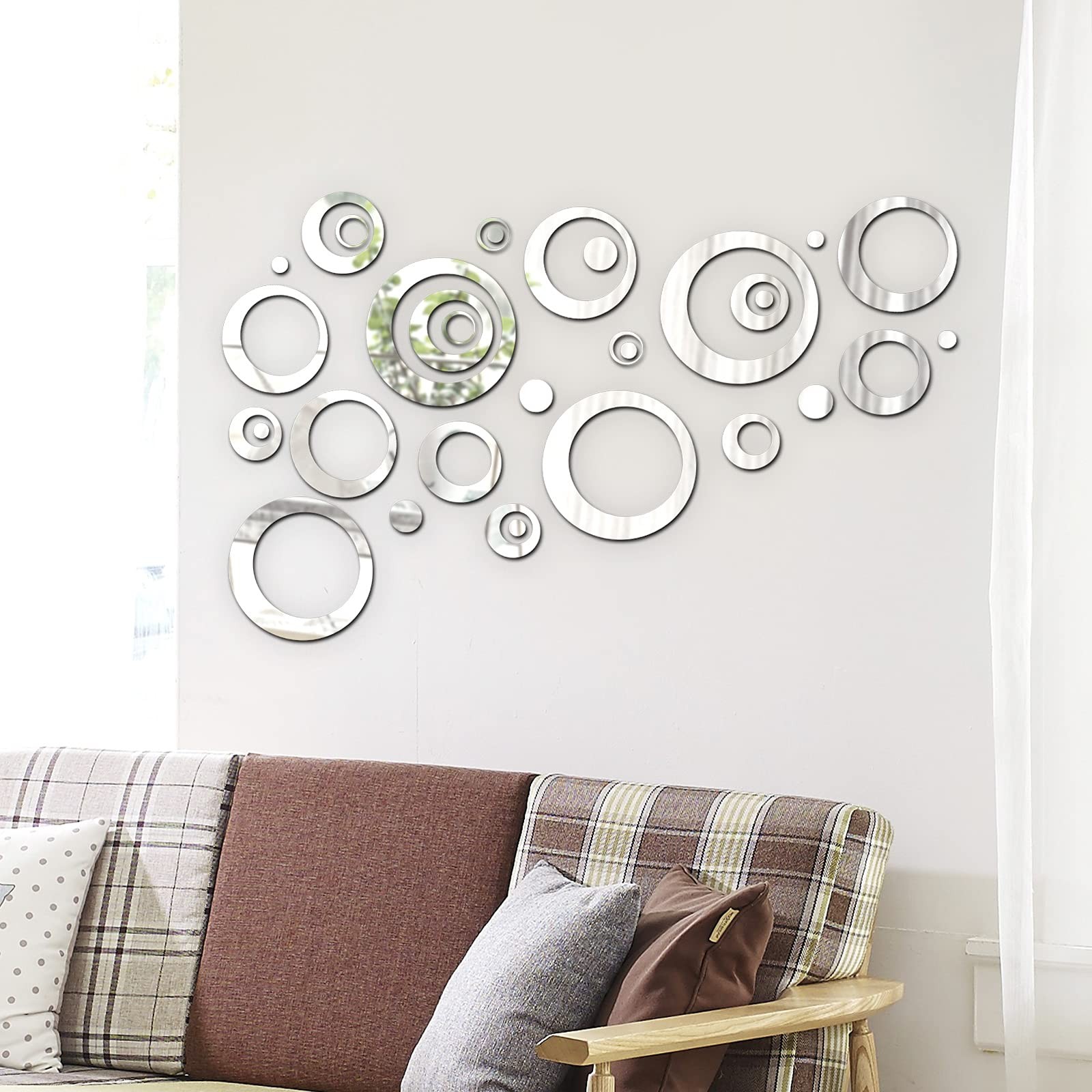 32 Pieces Removable Circle Wall Mirror Sticker Round Decal Acrylic Silver