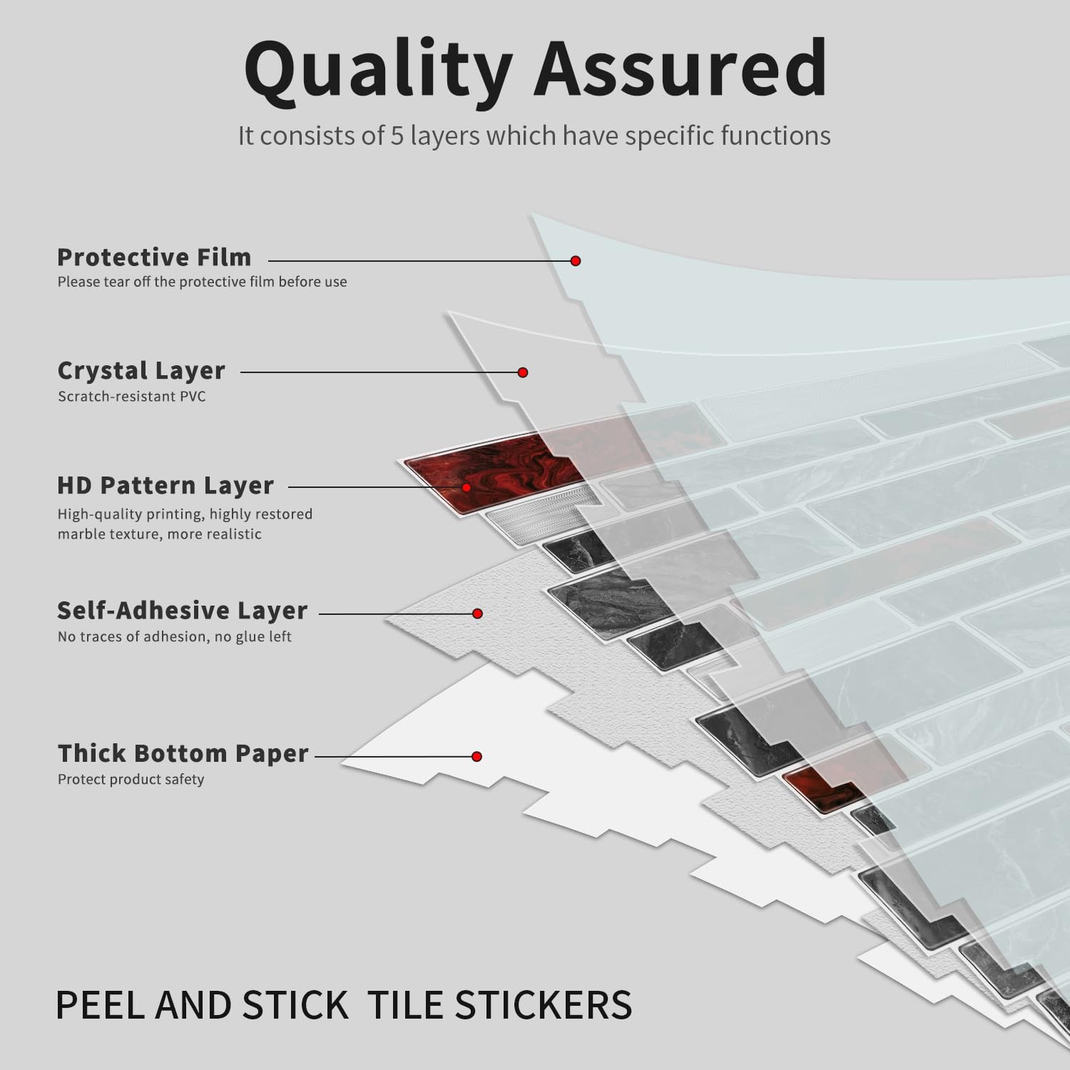 10 Sheets 12" x12inch Black and Red Marble Effect Vinyl Tiles, Backsplash, Se…