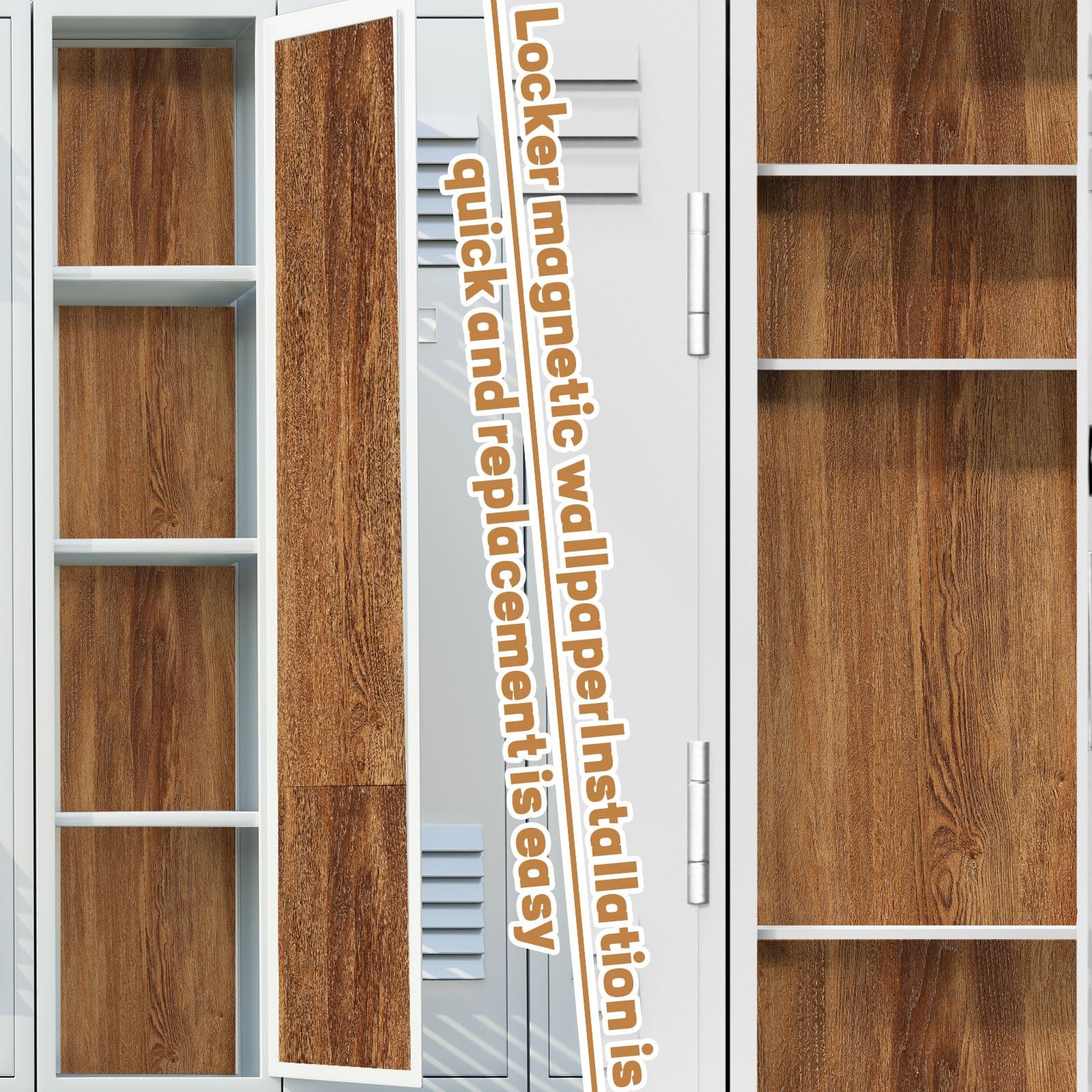 6 Pcs Locker Magnetic Wallpaper Locker Brown Wood Grain Wall Magnetic Sticker…