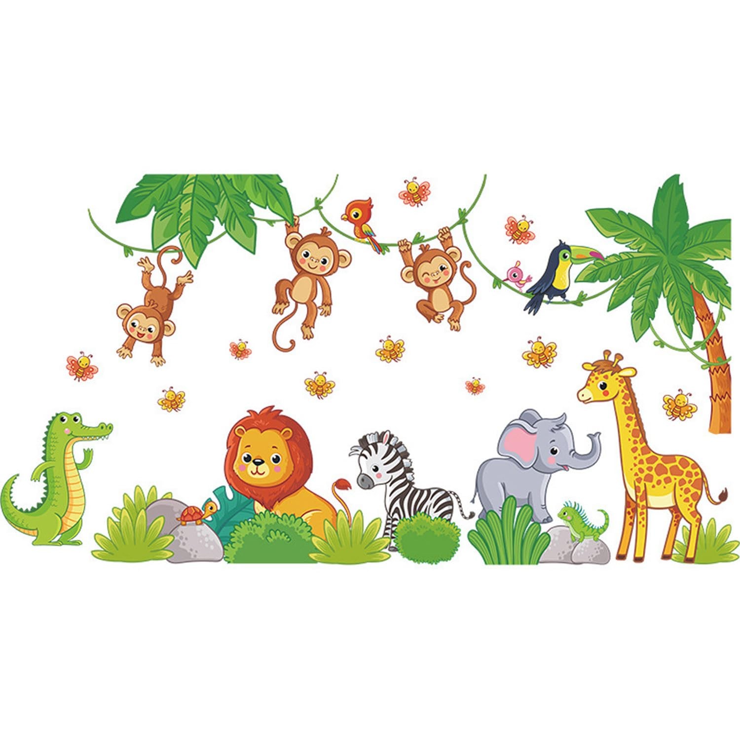 Calcomanías de pared con animales de safari y temática de jungla.
