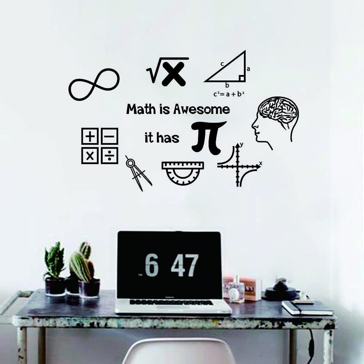 Math Wall Decal Math is Awesome Removable Vinyl Stickers Classroom Students M…