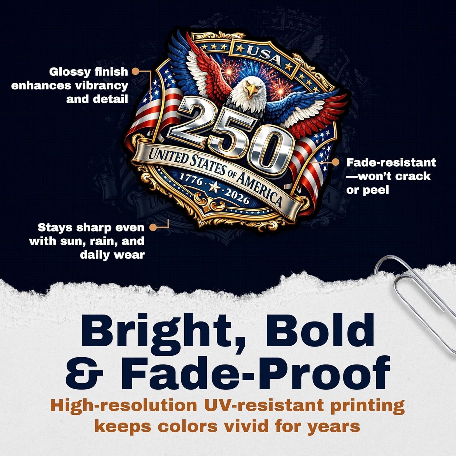 Durable 250 Anniversary Vinyl Stickers – American Flag 2-Pack for Laptops