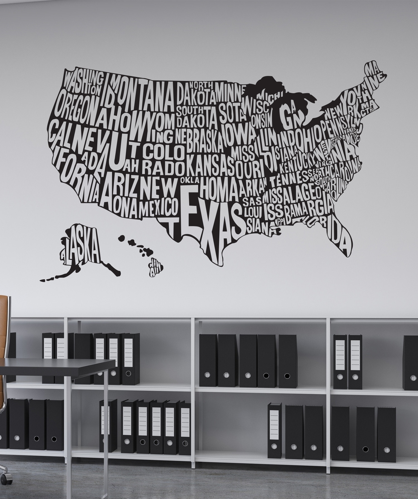 USA Map. United States of America Map wall decal. Office Wall Decor. Kid's Room.