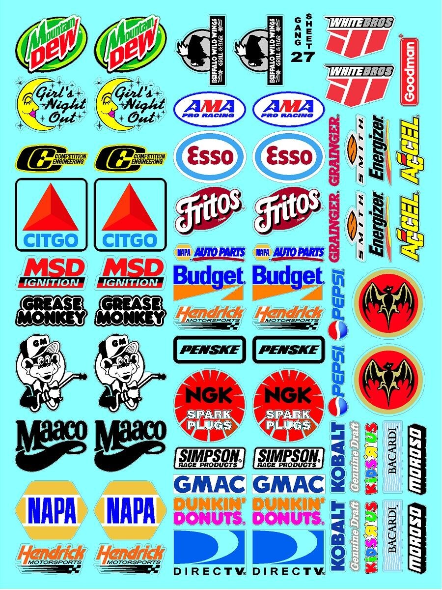 White Vinyl Sticker Sheet 27 F1sponsor-R/C MODEL Decal fits 1/24-1/16 Scale CUT