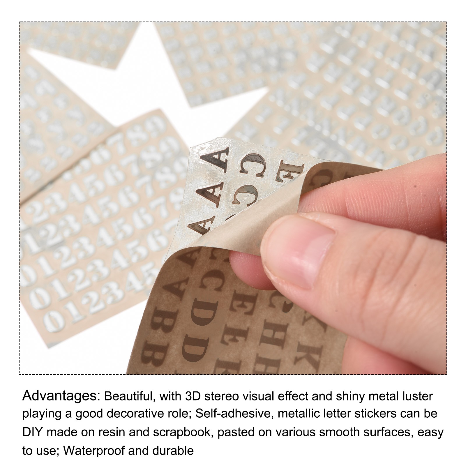 Letter Resin Stickers 8 Sheets Alphabet Sticker Glitter Uppercase Silver 3mm