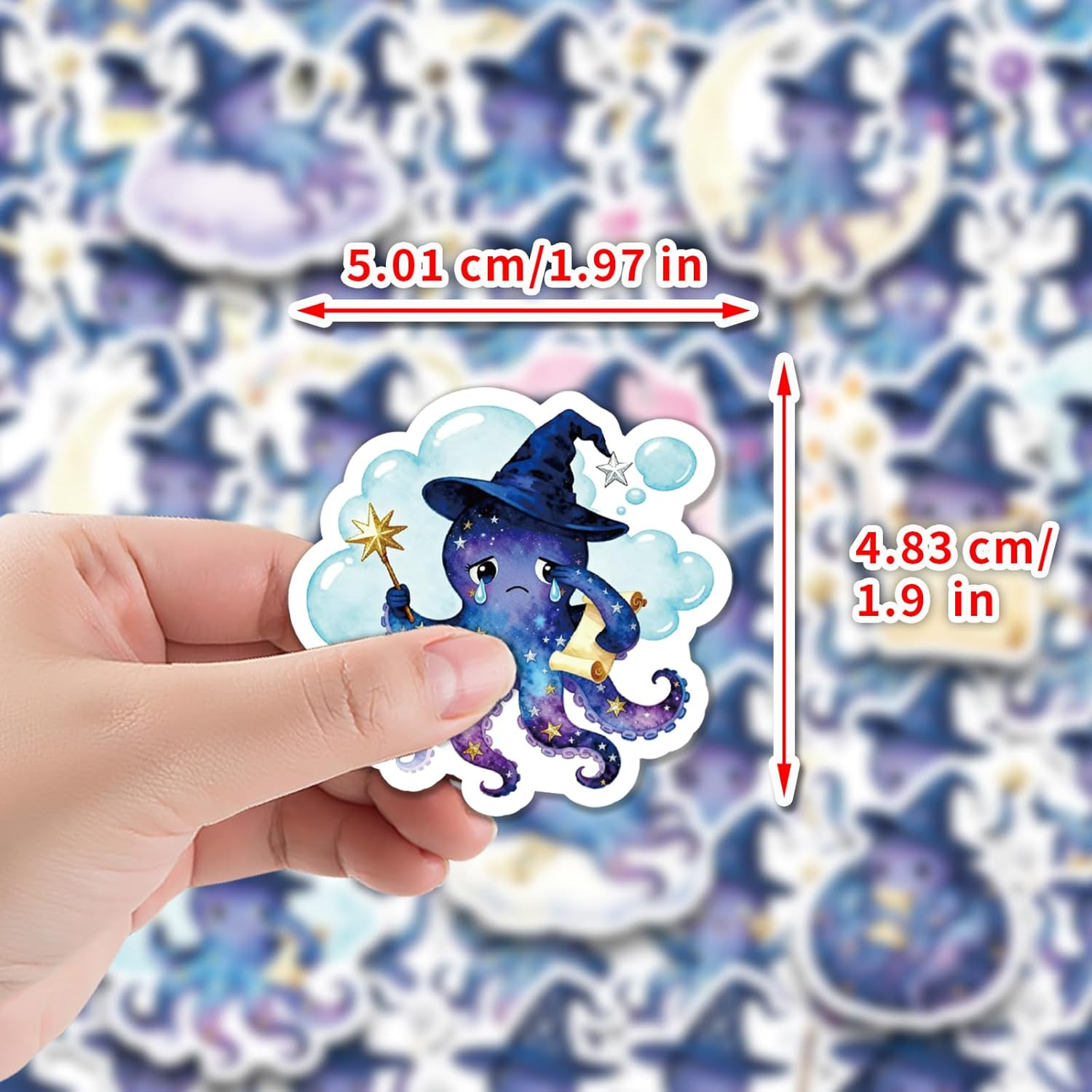 Wizard Octopus Stickers, 60 Piece Set, Waterproof Vinyl Galaxy Theme Decals