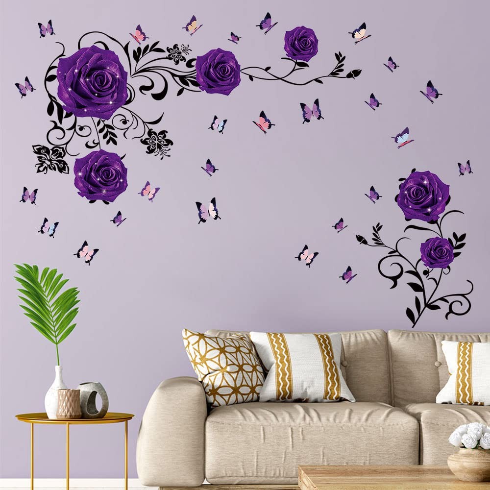 Purple Rose Wall Stickers Rose Flower Wall Decal Vinyl Wall Art Home Decor