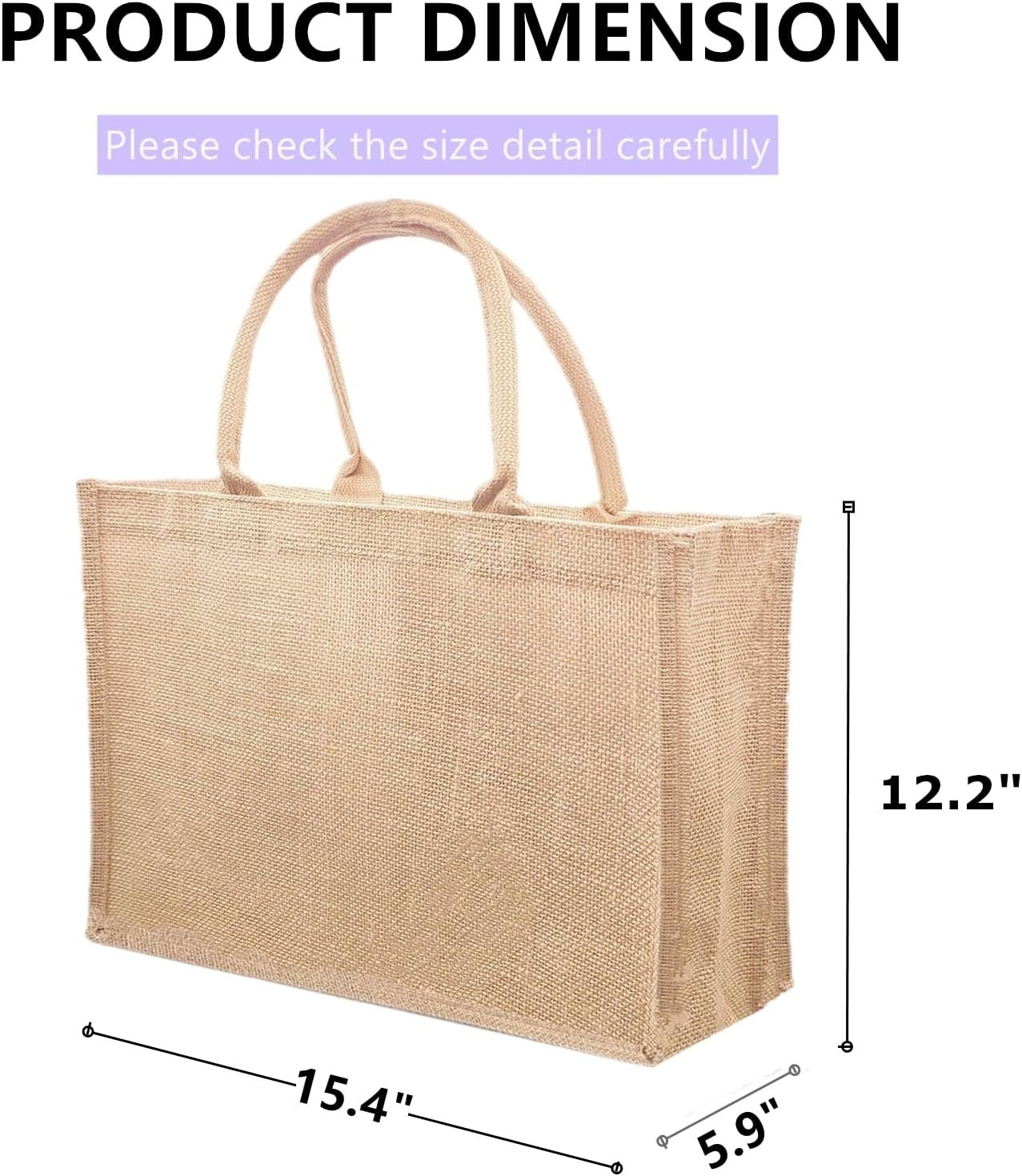 6 Pack Jute Tote Bag Reusable, Burlap Beach Bags with Sturdy Rounded Handles,…
