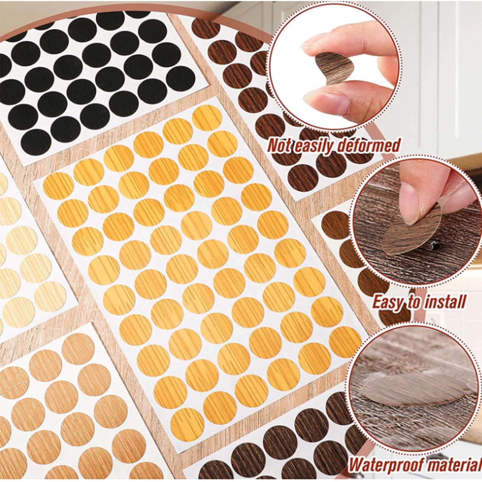540 PCS Adhesive Screw Hole Cover Stickers Wood Grain Furniture Stickers 10 C