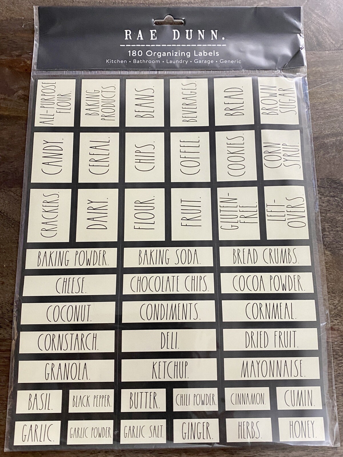 Rae Dunn *180* CREAM W/ Black Frame Organizing Labels Kitchen Pantry Laundry NEW