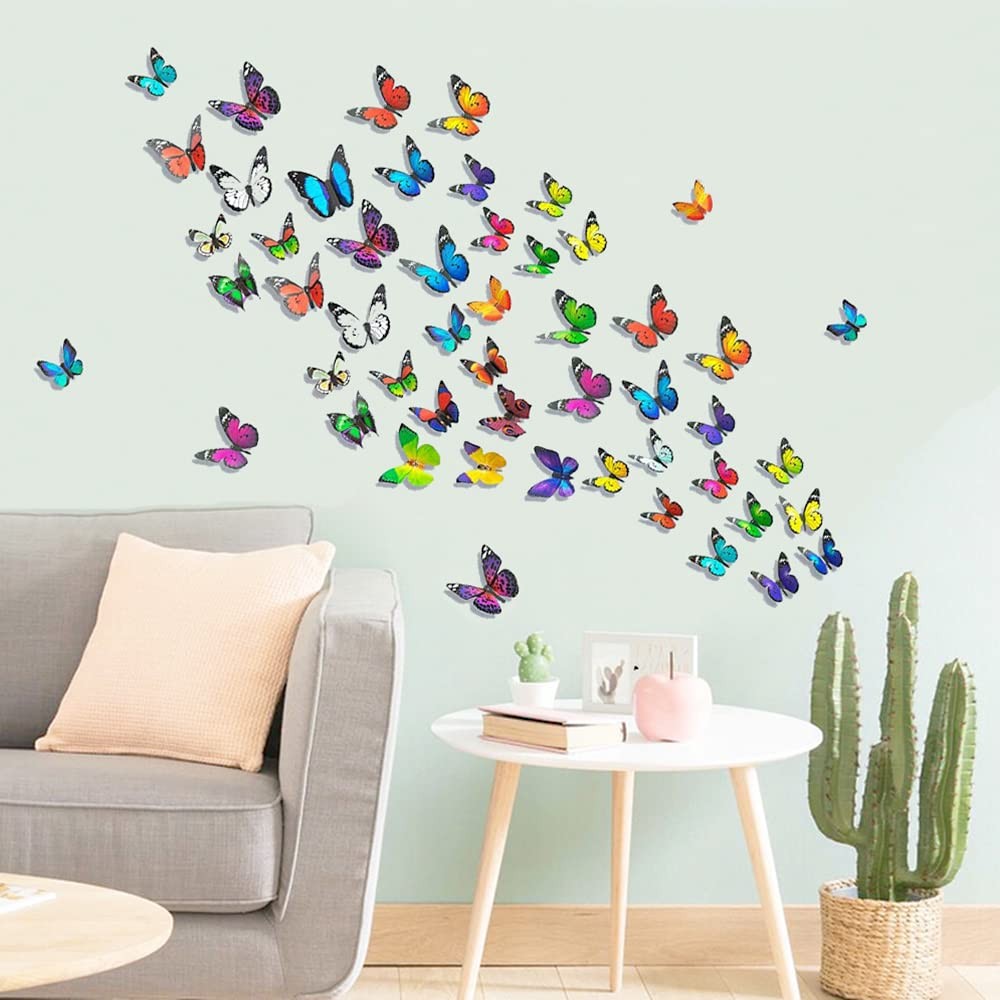 80 PCS Plastic Butterfly Wall Stickers – Waterproof, Removable, Foldable Decor