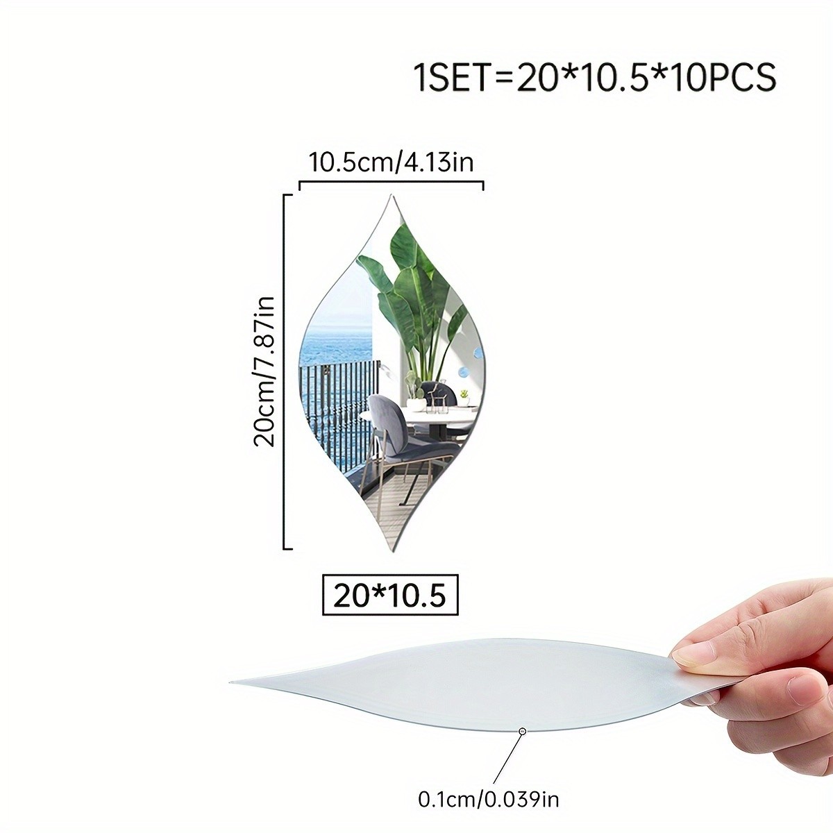 Removable Mirror Tile Waterdrop Shape Peel And Stick Bedroom Hanging Decor