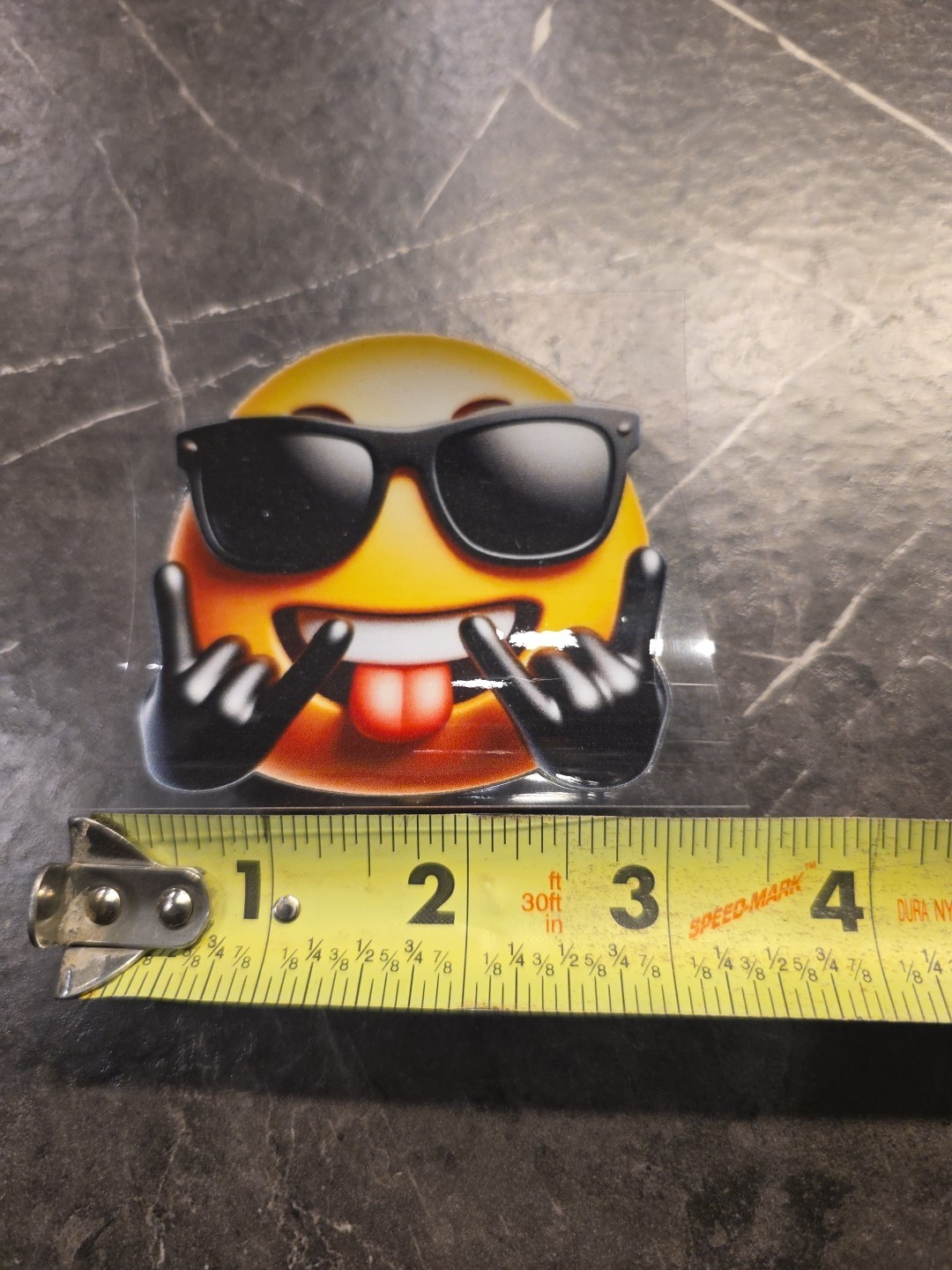 Sun Glasses Rock N Roll Smiley Face Emoji UVDTF Raised Decal Sticker Waterproof