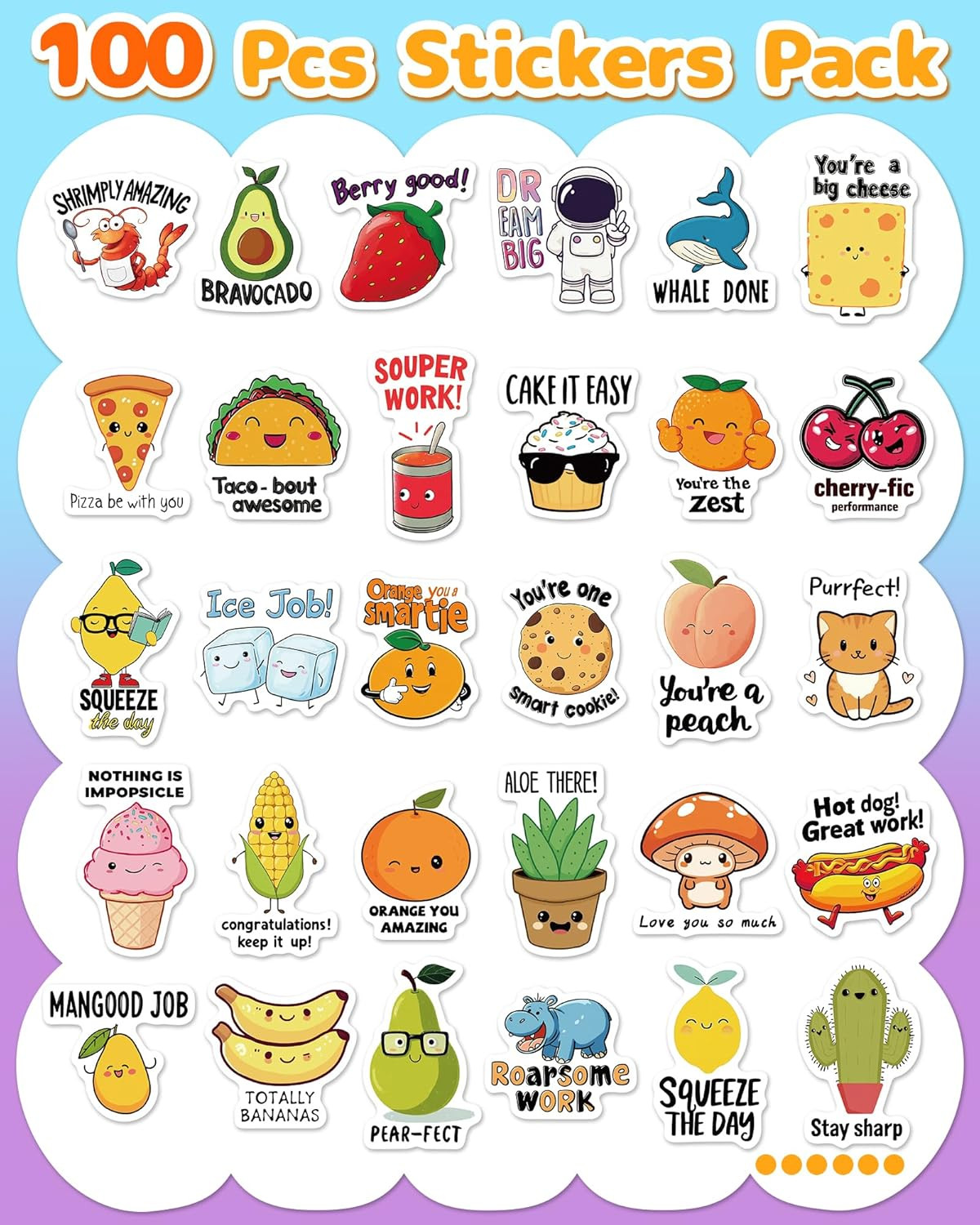 100 Pcs Cute Stickers for Kids, Water Bottle Stickers for Kids Waterproof, Vinyl